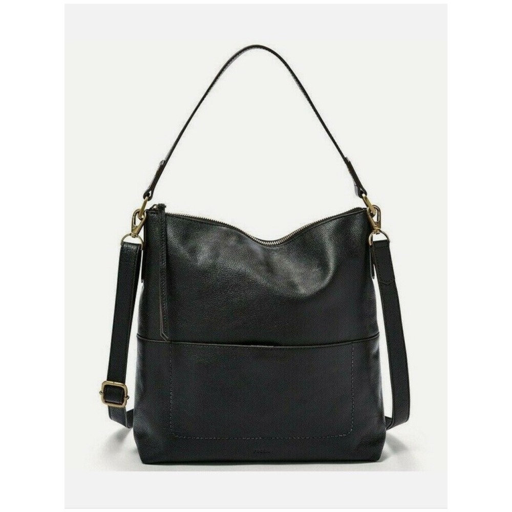 Fossil Amelia Hobo Crossbody Shoulder‎ Bag Black Leather Retail $238